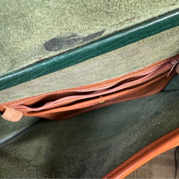 Vintage Dooney & Bourke Evergreen/Tan Leather Med Surrey Carrier Crossbody Bag - Picture 12 of 16